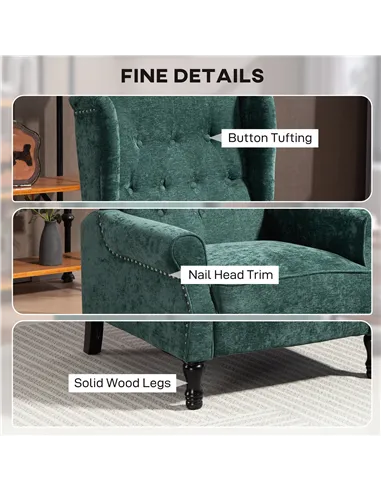 HOMCOM 150° Reclining Vintage Armchair, with footrest - Dark Green