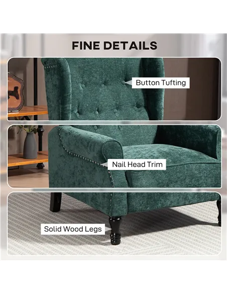 HOMCOM 150° Reclining Vintage Armchair, with footrest - Dark Green