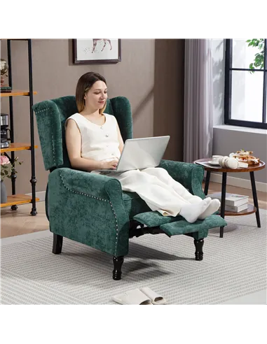 HOMCOM 150° Reclining Vintage Armchair, with footrest - Dark Green