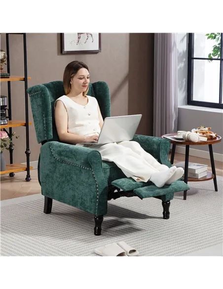 HOMCOM 150° Reclining Vintage Armchair, with footrest - Dark Green