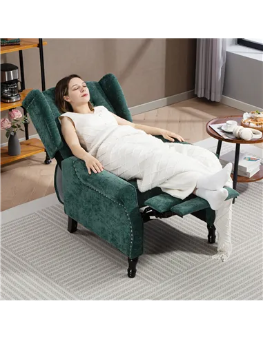 HOMCOM 150° Reclining Vintage Armchair, with footrest - Dark Green