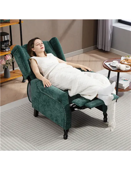 HOMCOM 150° Reclining Vintage Armchair, with footrest - Dark Green