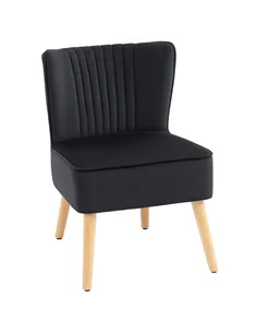 HOMCOM Modern Accent Chair, Fabric Living Room Chair with Rubber Wood Legs and Thick Padding, Black