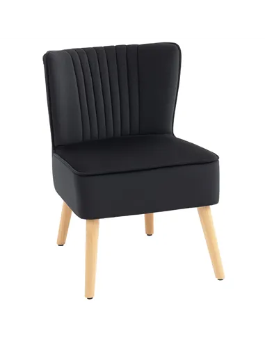 HOMCOM Modern Accent Chair, Fabric Living Room Chair with Rubber Wood Legs and Thick Padding, Black