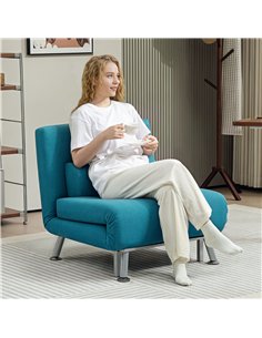 HOMCOM Single Linen-Feel Sleeper Chair - Dark Blue 2