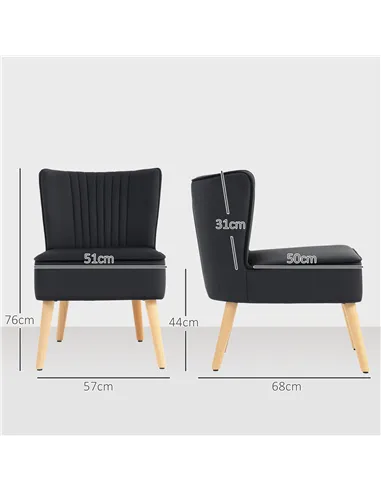 HOMCOM Modern Accent Chair, Fabric Living Room Chair with Rubber Wood Legs and Thick Padding, Black