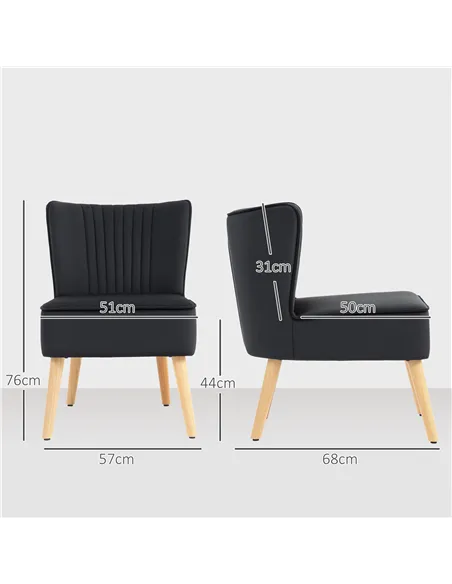 HOMCOM Modern Accent Chair, Fabric Living Room Chair with Rubber Wood Legs and Thick Padding, Black