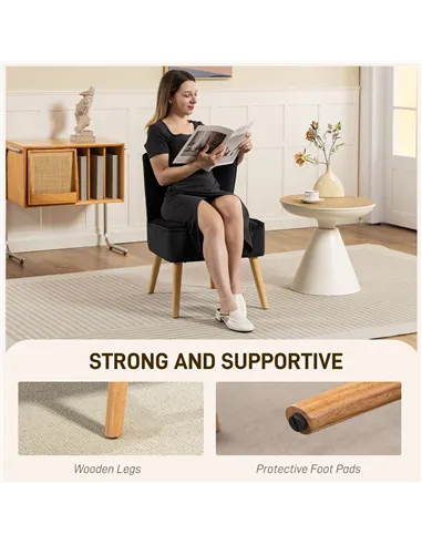 HOMCOM Modern Accent Chair, Fabric Living Room Chair with Rubber Wood Legs and Thick Padding, Black