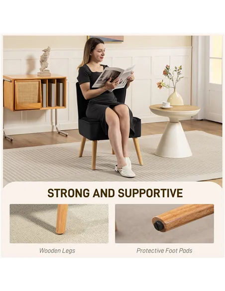 HOMCOM Modern Accent Chair, Fabric Living Room Chair with Rubber Wood Legs and Thick Padding, Black