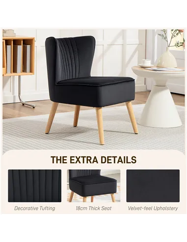 HOMCOM Modern Accent Chair, Fabric Living Room Chair with Rubber Wood Legs and Thick Padding, Black