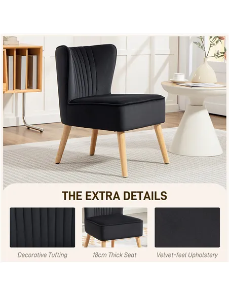 HOMCOM Modern Accent Chair, Fabric Living Room Chair with Rubber Wood Legs and Thick Padding, Black