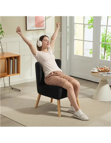 HOMCOM Modern Accent Chair, Fabric Living Room Chair with Rubber Wood Legs and Thick Padding, Black