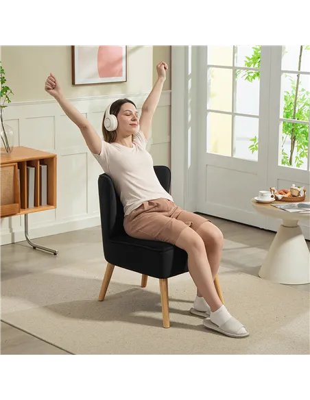 HOMCOM Modern Accent Chair, Fabric Living Room Chair with Rubber Wood Legs and Thick Padding, Black