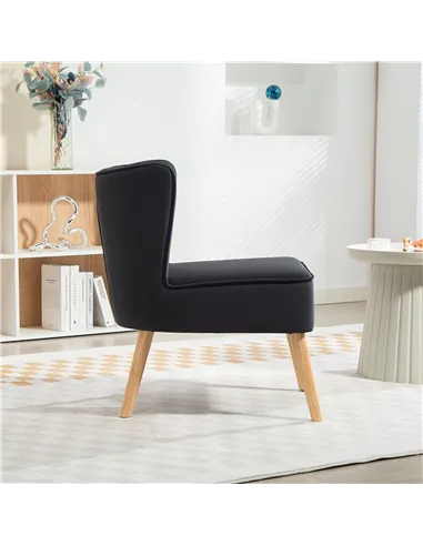 HOMCOM Modern Accent Chair, Fabric Living Room Chair with Rubber Wood Legs and Thick Padding, Black