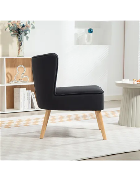 HOMCOM Modern Accent Chair, Fabric Living Room Chair with Rubber Wood Legs and Thick Padding, Black