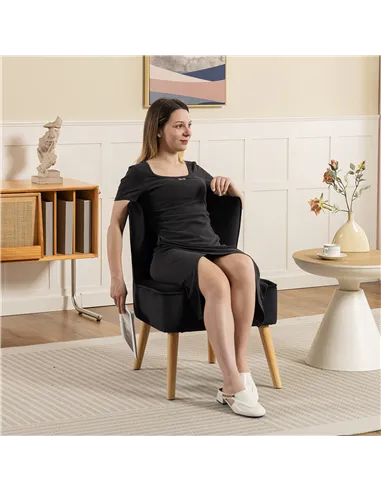 HOMCOM Modern Accent Chair, Fabric Living Room Chair with Rubber Wood Legs and Thick Padding, Black