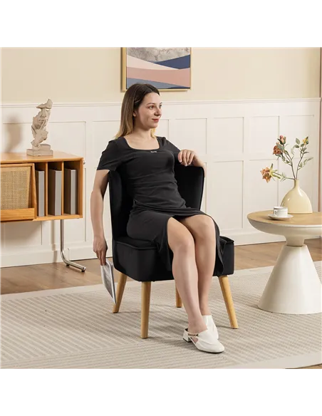 HOMCOM Modern Accent Chair, Fabric Living Room Chair with Rubber Wood Legs and Thick Padding, Black