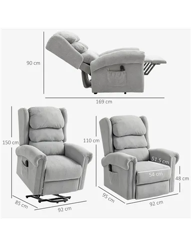 HOMCOM Velvet-Feel Electric Riser Recliner Chair - Grey