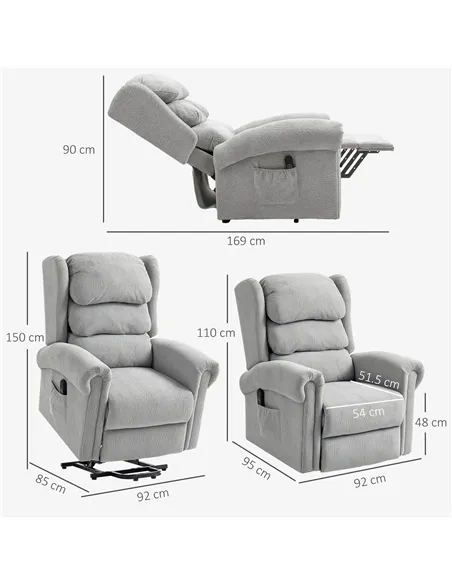 HOMCOM Velvet-Feel Electric Riser Recliner Chair - Grey