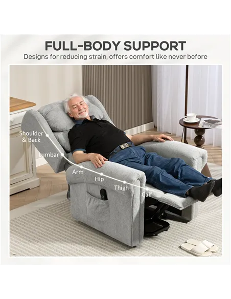 HOMCOM Velvet-Feel Electric Riser Recliner Chair - Grey