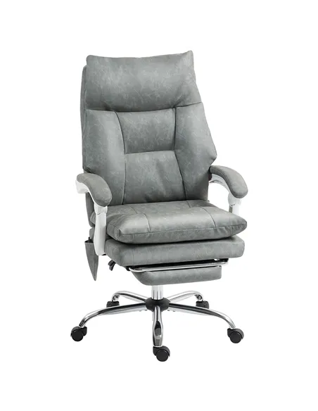 HOMCOM Faux Leather Office Chair, with Inflatable Lumbar - Grey