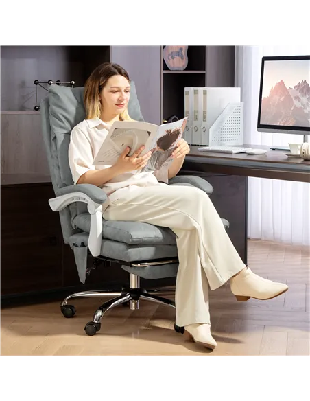 HOMCOM Faux Leather Office Chair, with Inflatable Lumbar - Grey