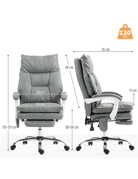 HOMCOM Faux Leather Office Chair, with Inflatable Lumbar - Grey