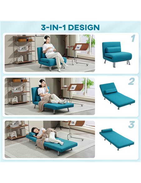 HOMCOM Single Linen-Feel Sleeper Chair - Dark Blue