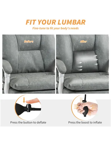 HOMCOM Faux Leather Office Chair, with Inflatable Lumbar - Grey