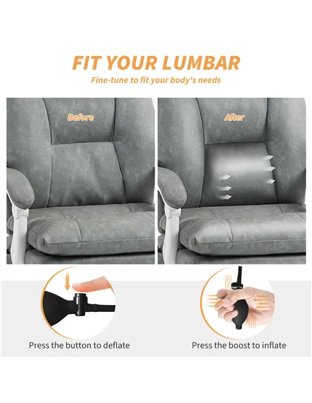 HOMCOM Faux Leather Office Chair, with Inflatable Lumbar - Grey