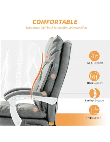 HOMCOM Faux Leather Office Chair, with Inflatable Lumbar - Grey