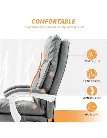 HOMCOM Faux Leather Office Chair, with Inflatable Lumbar - Grey