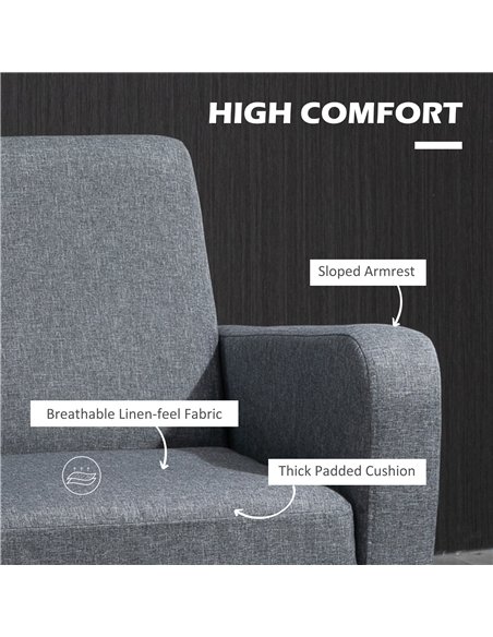 HOMCOM Modern Accent Chair, Occasional Chair with Rubber Wood Legs for Living Room, Bedroom, Grey