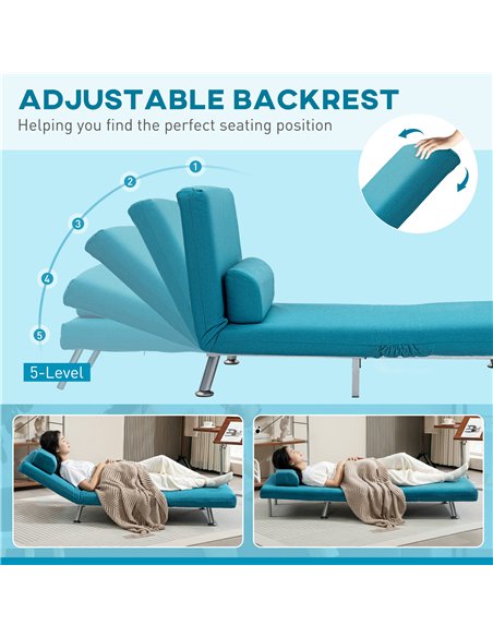 HOMCOM Single Linen-Feel Sleeper Chair - Dark Blue