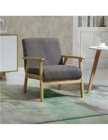 HOMCOM Minimalistic Wooden Frame Accent Chair, with Padded Seat
