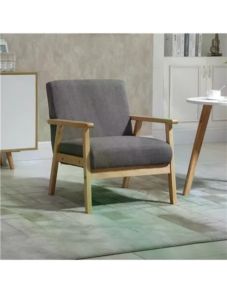 HOMCOM Minimalistic Wooden Frame Accent Chair, with Padded Seat