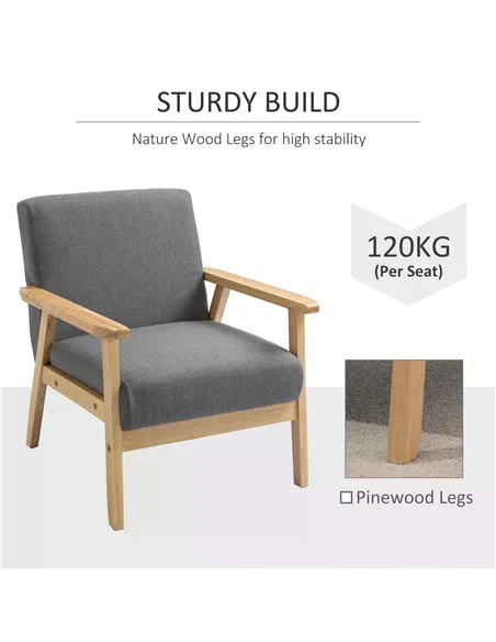 HOMCOM Minimalistic Wooden Frame Accent Chair, with Padded Seat