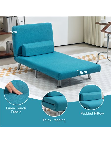 HOMCOM Single Linen-Feel Sleeper Chair - Dark Blue