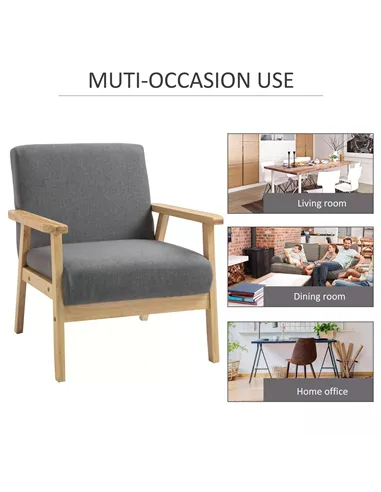 HOMCOM Minimalistic Wooden Frame Accent Chair, with Padded Seat