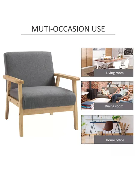 HOMCOM Minimalistic Wooden Frame Accent Chair, with Padded Seat