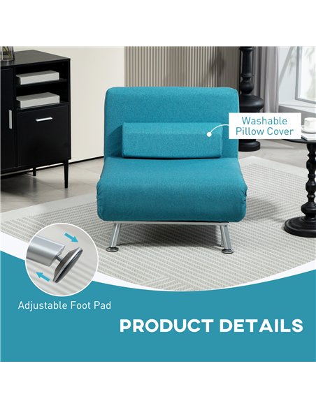 HOMCOM Single Linen-Feel Sleeper Chair - Dark Blue