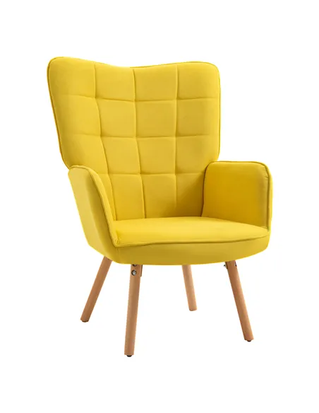 HOMCOM Modern Accent Chair, Upholstered Tufted Wingback Armchair with Seat Padding, Velvet Leisure Lounge Bedroom Chair with Woo
