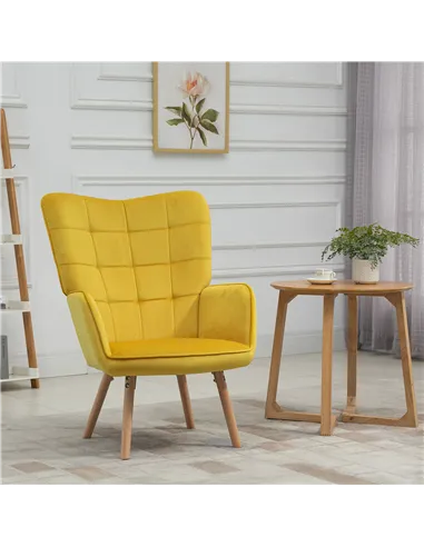 HOMCOM Modern Accent Chair, Upholstered Tufted Wingback Armchair with Seat Padding, Velvet Leisure Lounge Bedroom Chair with Woo