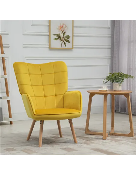 HOMCOM Modern Accent Chair, Upholstered Tufted Wingback Armchair with Seat Padding, Velvet Leisure Lounge Bedroom Chair with Woo