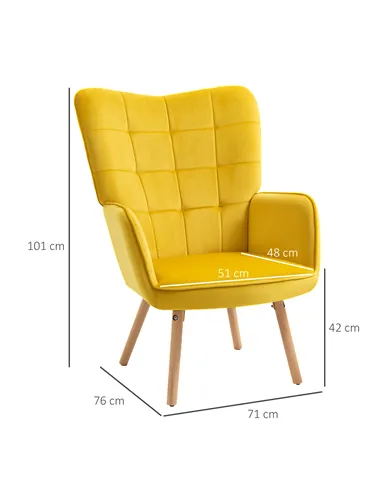 HOMCOM Modern Accent Chair, Upholstered Tufted Wingback Armchair with Seat Padding, Velvet Leisure Lounge Bedroom Chair with Woo