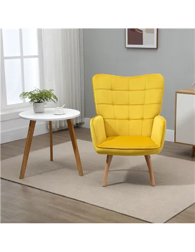 HOMCOM Modern Accent Chair, Upholstered Tufted Wingback Armchair with Seat Padding, Velvet Leisure Lounge Bedroom Chair with Woo