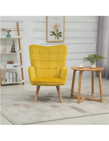 HOMCOM Modern Accent Chair, Upholstered Tufted Wingback Armchair with Seat Padding, Velvet Leisure Lounge Bedroom Chair with Woo