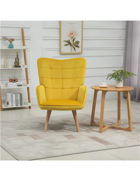 HOMCOM Modern Accent Chair, Upholstered Tufted Wingback Armchair with Seat Padding, Velvet Leisure Lounge Bedroom Chair with Woo