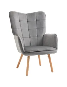 HOMCOM Modern Accent Chair, Upholstered Tufted Wingback Armchair with Seat Padding, Velvet Leisure Lounge Bedroom Chair with Woo