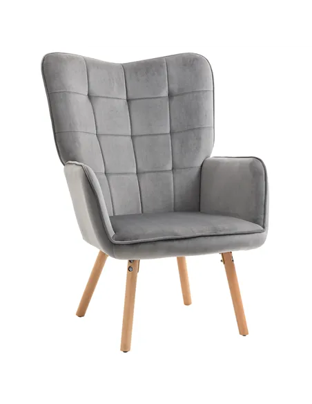 HOMCOM Modern Accent Chair, Upholstered Tufted Wingback Armchair with Seat Padding, Velvet Leisure Lounge Bedroom Chair with Woo